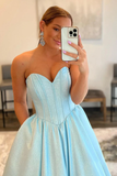 A-Line Sweetheart Strapless Blue Long Prom Dress HZ1023