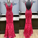Backless v neck shiny prom dress pink long evening dress HZ1023