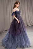 Purple sweetheart neck tulle long ball gown evening dress HZ1023