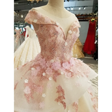 Ingvn Pink Princess Quinceanera Dress Appliques Beads 3D Flowers Prom Party Sweet 16 Ball Gown HZ1023