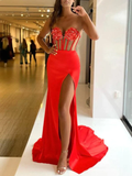 Embroidered Split-Joint Bandeau Prom Dress See-through Evening Dress HZ1023