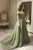 Beautiful Long Green A-line Off-the-shoulder Sequined Beading Prom HZ1023