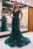 Sparkly Dark Green Mermaid Sequin Long Prom Dress HZ1023