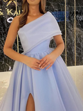Gorgeous Pink Ball Gown Organza Ruffles One-Shoulder Sleeveless Sweep/Brush Train Dresses HZ1023