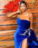 Royal Blue Velvet Mermaid Prom Dresses Formal Evening Party Gown HZ1023