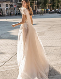 Beach Wedding Dress A Line Sleeveless Sexy Tulle Prom Dress HZ1023