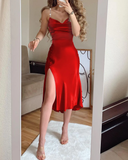 simple blush pink prom dress,modest slit evening dresses HZ1023