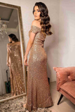 Off the Shoulder Brown Sequins Prom Dress HZ1023