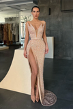 Gorgeous V-neck Sleeveless Long Mermaid Prom Dress With Slit HZ1023
