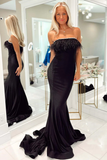 Strapless Black Feathers Mermaid Long Party Dress HZ1023