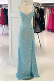 Tiffany blue shiny elegant sequin mermaid long prom dress evening gown party dress HZ1023