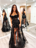 A Line Strapless Tulle Lace Prom Dress HZ1023