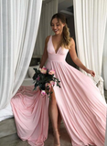 Elegant A-Line V-Neck Long Prom Dresses Formal Evening Gowns HZ1023