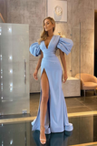 Long Mermaid Split Prom Dress With Puffy Sleeves HZ1023