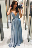Simple v neck long A line prom dress evening dress HZ1023