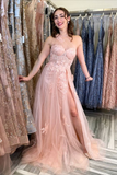 Pink Floral Long Tulle Prom Dress HZ1023