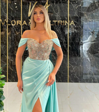 OFF THE SHOULDER GLITTER PROM DRESS HZ1023