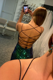 Shiny V Neck Mermaid Backless Green Long Prom Dresses, Mermaid Green Formal Dresses, Backless Green Evening Dresses HZ1023