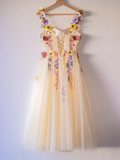 3D Flower Tulle Tea Length Prom Dresses HZ1023