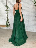 A-Line Prom Dresses Sparkle & Shine Dress Prom Floor Length Sleeveless V Neck Sequined with Sequin HZ1023