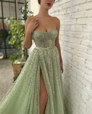 Green tulle sequins prom dress Formal Couture Dress HZ1023