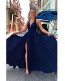 Elegant A-Line V-Neck Long Prom Dresses Formal Evening Gowns HZ1023