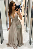 Simple v neck long A line prom dress evening dress HZ1023