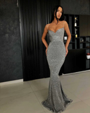 Classy Glitter Silver Long Dress Formal Mermaid Ball HZ1023