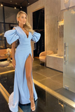 Long Mermaid Split Prom Dress With Puffy Sleeves HZ1023