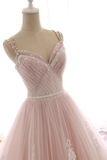 Pink Tulle Prom Dresses with Lace Appliques, A Line Formal Evening Party Dresses HZ1023