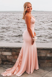Open Back Blush Mermaid Long Formal Dress HZ1023