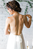 Sexy A-Line Deep V-Neck Backless Chiffon Boho Wedding Dresses with Pleats HZ1023