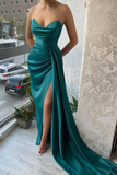 Green Strapless Satin Long Ball Gown Evening Dress HZ1023