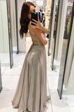 Simple v neck long A line prom dress evening dress HZ1023