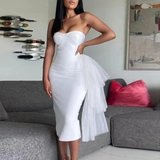 Sexy Satin Black/White Evening Dress Mermaid Strapless Tiered Off Shoulder Sleeveless Girl Formal Prom Dress HZ1023