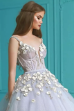 Ball Gown Spaghetti Straps Quinceanera Dresses With Handmade Flowers Tulle HZ1023