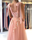 Pink charming heart-shaped sling tulle slit long evening dress HZ1023