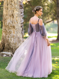 Wrap Top Tulle Half-Sleeve Appliques Prom Dresses HZ1023