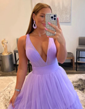 Lilac Tulle Long Tiered Prom Dresses HZ1023