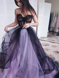 A-Line / Princess Tulle Applique Strapless Sleeveless Court Train HZ1023
