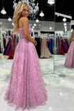 A line Strapless Printed Glitter Tulle Prom Dress HZ1023