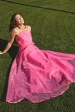Strapless Hot Pink Long Prom Dress Evening Gown HZ1023
