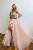 A Line Strapless Blush Corset Organza Prom Dress HZ1023