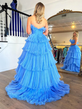 Strapless A-Line Tiered Crinkled Tulle Prom Dress HZ1023