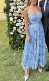 Sweetheart A Line Lace Prom Dress Blue Formal Evening Dress HZ1023
