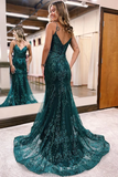 Sparkly Dark Green Mermaid Sequin Long Prom Dress HZ1023