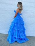Strapless A-Line Tiered Crinkled Tulle Prom Dress HZ1023