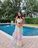Spaghetti straps layered rainbow prom dress HZ1023