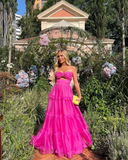 Hot Pink Formal Dress Sweetheart Tiered Evening Gown HZ1023