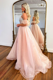 A Line Strapless Blush Corset Organza Prom Dress HZ1023